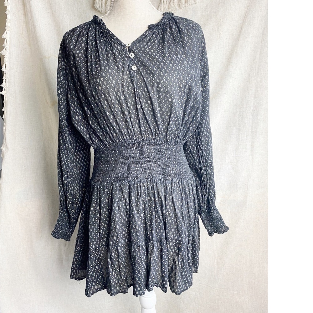 Cleobella Long Sleeve Black Print Mini Dress